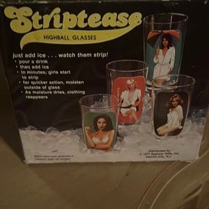 Vintage collectible "Striptease glasses" set.  Missing one glass.